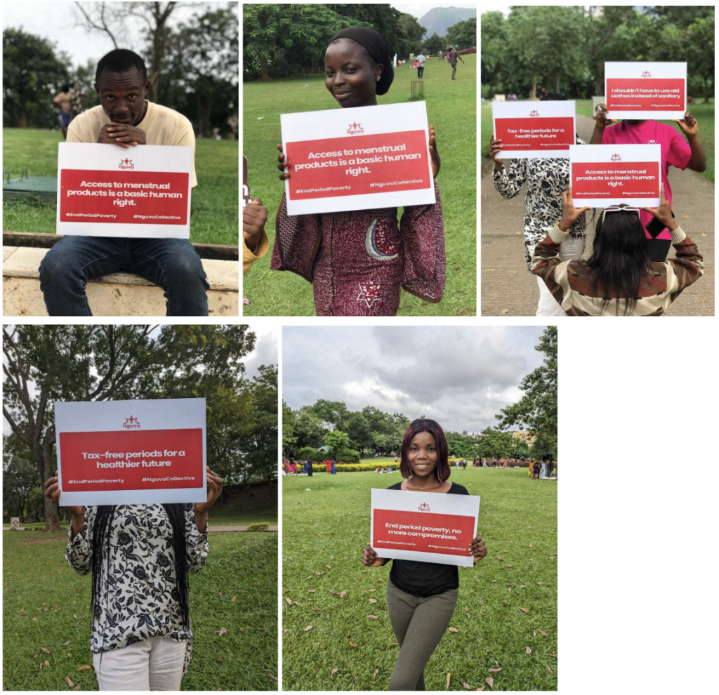 Image of people holding a sign